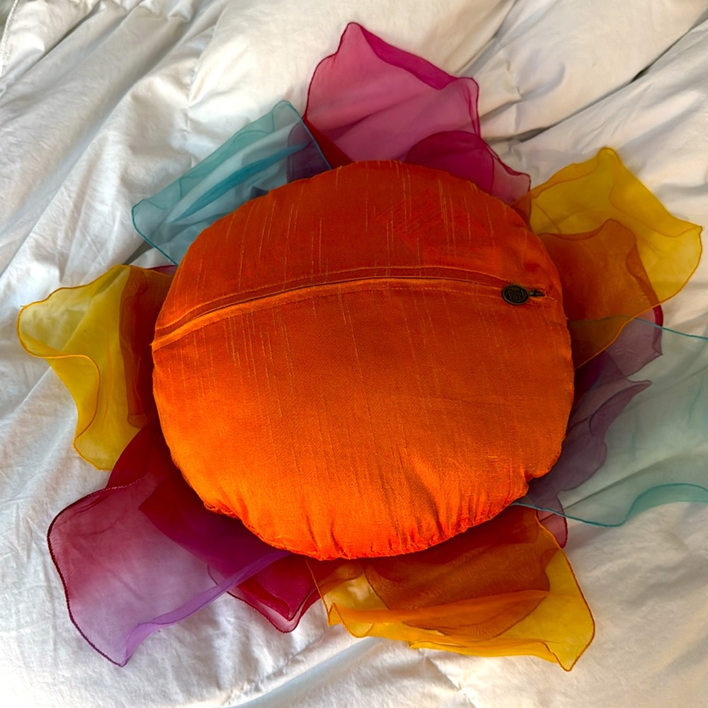 Pier 1 Round Floral Chiffon Pillow Colorful - Picture 2 of 2